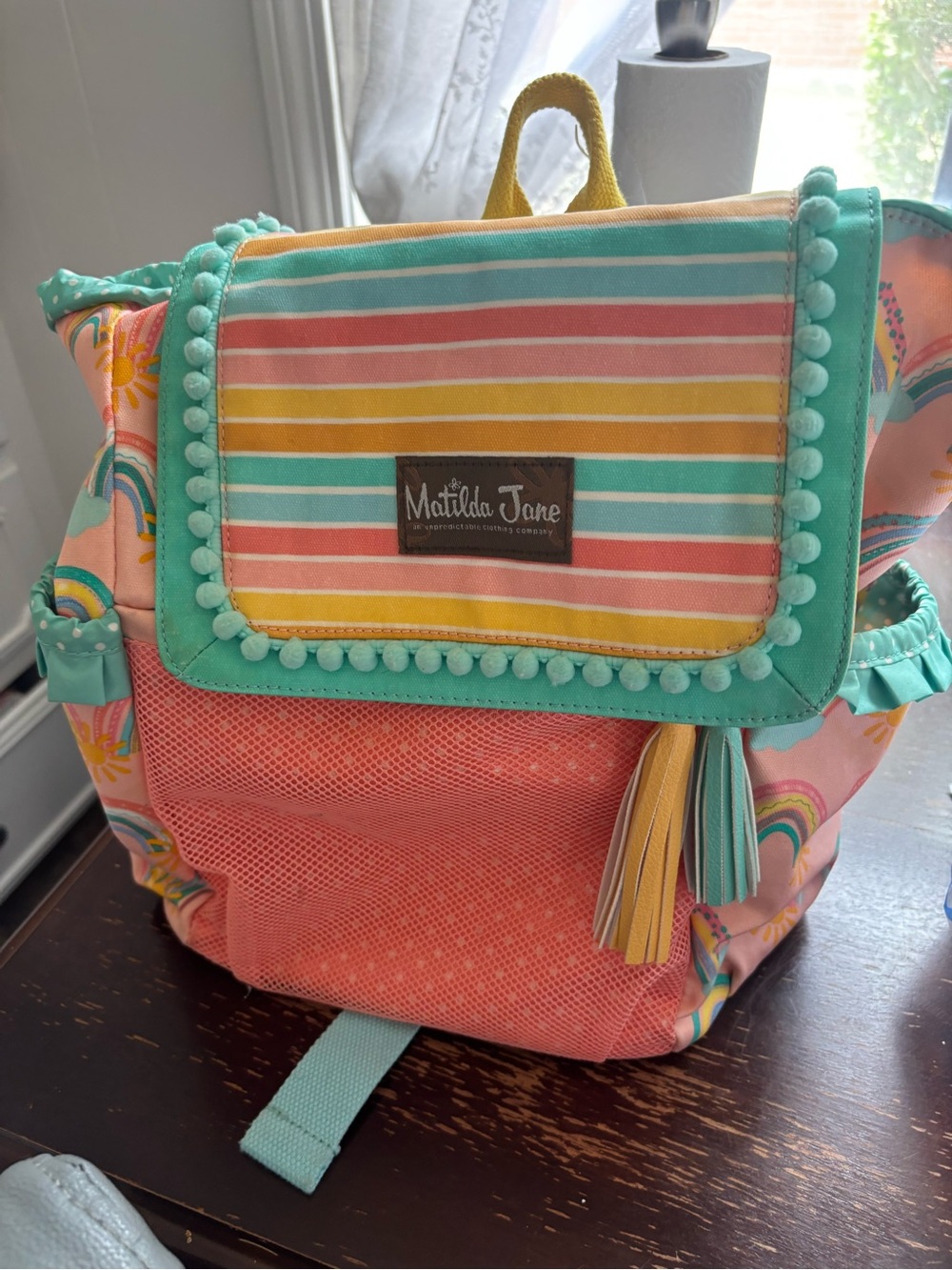 Matilda Jane Multicolor Striped Tote — Coral, Aqua, Yellow & teal
